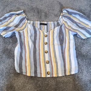 Pirate Puff Sleeve Striped Button Cropped Top